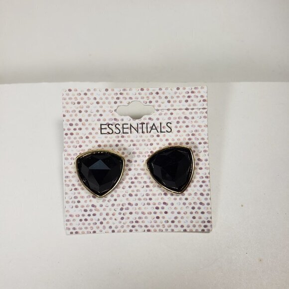 Black Faceted Triangle Stud Earrings – Gold Triangle Trim – Geometric Jewelry - Picture 7 of 9